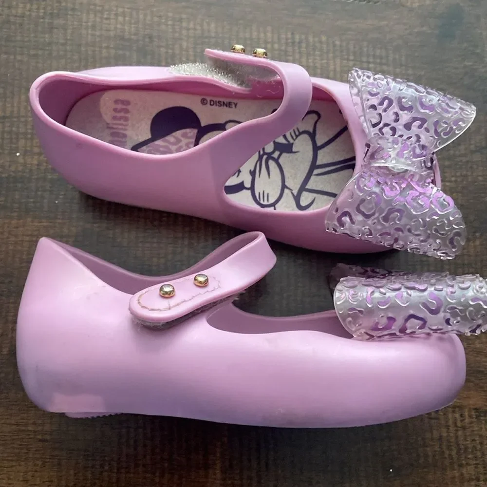 Mini Melissa Kids Lavender Bow Disney Minnie Mouse Dress Shoes 6 US